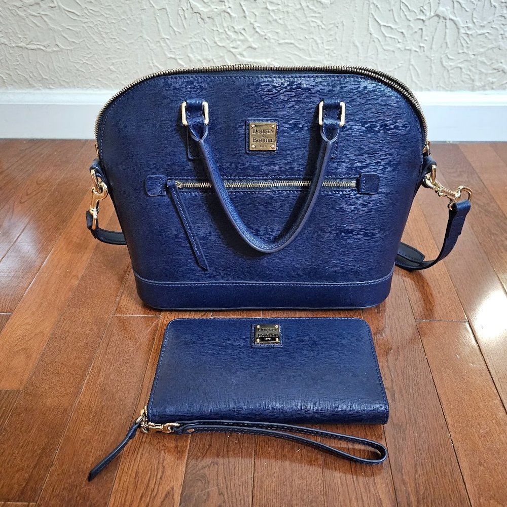 Dooney & Bourke Saffiano Domed Zip Satchel & Large Zip Around Wristlet - Marine